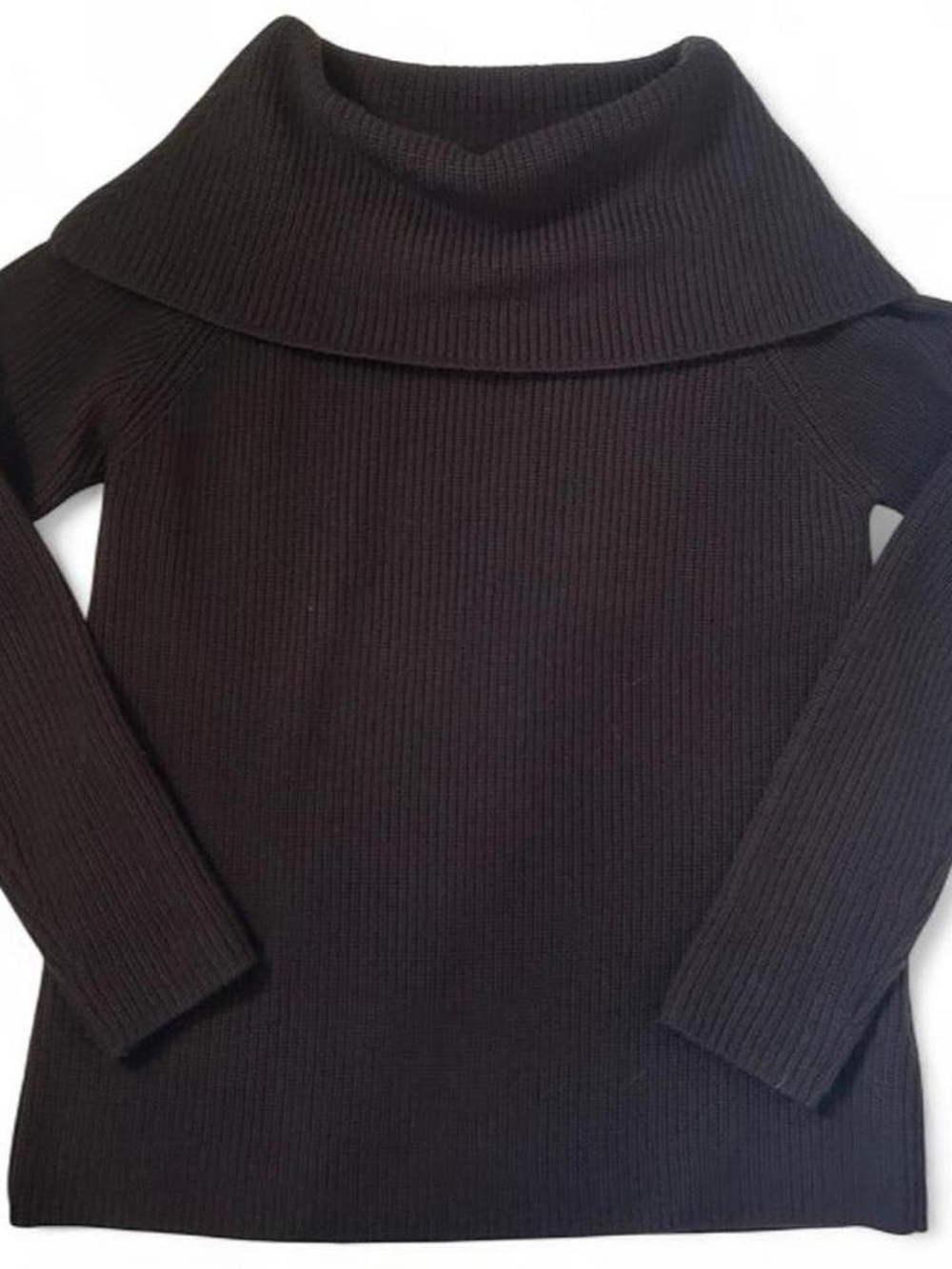 Dana Buchman Brown 100% Merino Wool Off The Shoulder Ribbed Sweater
